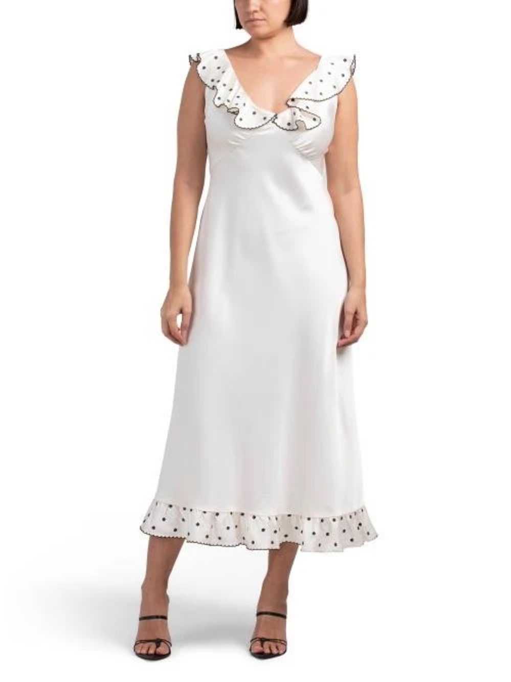 Caroline Constas Ivory Ruffled Polka Dot Trim Slip Dress Cottagecore Small NEW - Picture 3 of 3